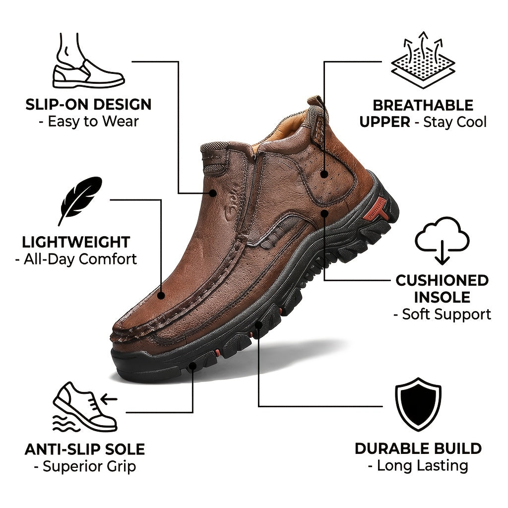 GREKS Men's Hand Stitched Slip-On Ankle Boots Casual Moccasin Chukka Loafers Non-Slip Sole for Outdoor Hiking Driving Daily Wear – Comfortable Lightweight Men's Shoes