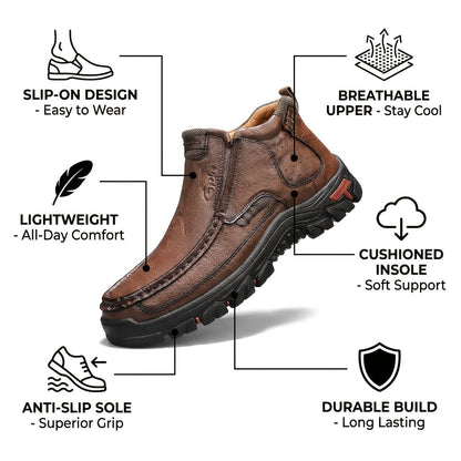 GREKS Men's Hand Stitched Slip-On Ankle Boots Casual Moccasin Chukka Loafers Non-Slip Sole for Outdoor Hiking Driving Daily Wear – Comfortable Lightweight Men's Shoes