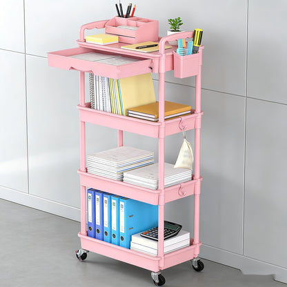 Rolling Storage Cart 3-Tier & 4-Tier with Drawer & Lockable Wheels Multifunctional Plastic Shelf Organizer for Kitchen Bathroom Living Room Office – 7 Colors