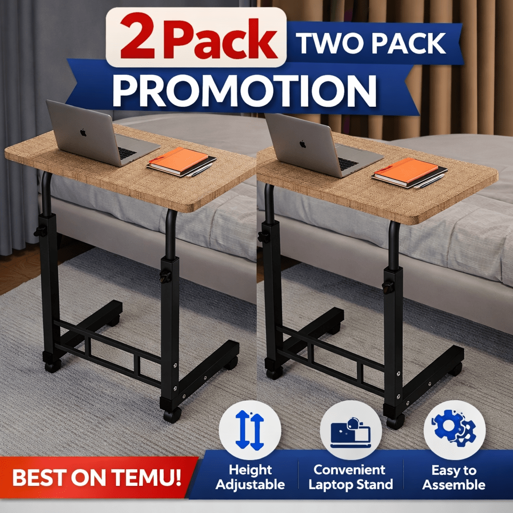 Mobile Lift Table Adjustable Height Rolling Laptop Desk Bedside Sofa Side Table for Bedroom Home Office