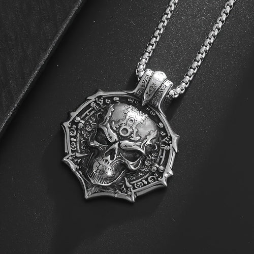 Gothic Skull Pendant Necklace for Women – 316L Stainless Steel, White K Plated, Non-Magnetic, Tarnish-Resistant, Edgy Statement Jewelry for Everyday & Special Occasions