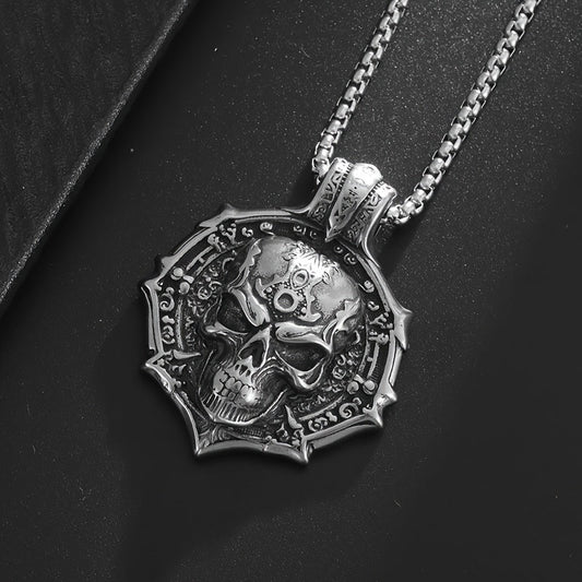 Gothic Skull Pendant Necklace for Women – 316L Stainless Steel, White K Plated, Non-Magnetic, Tarnish-Resistant, Edgy Statement Jewelry for Everyday & Special Occasions