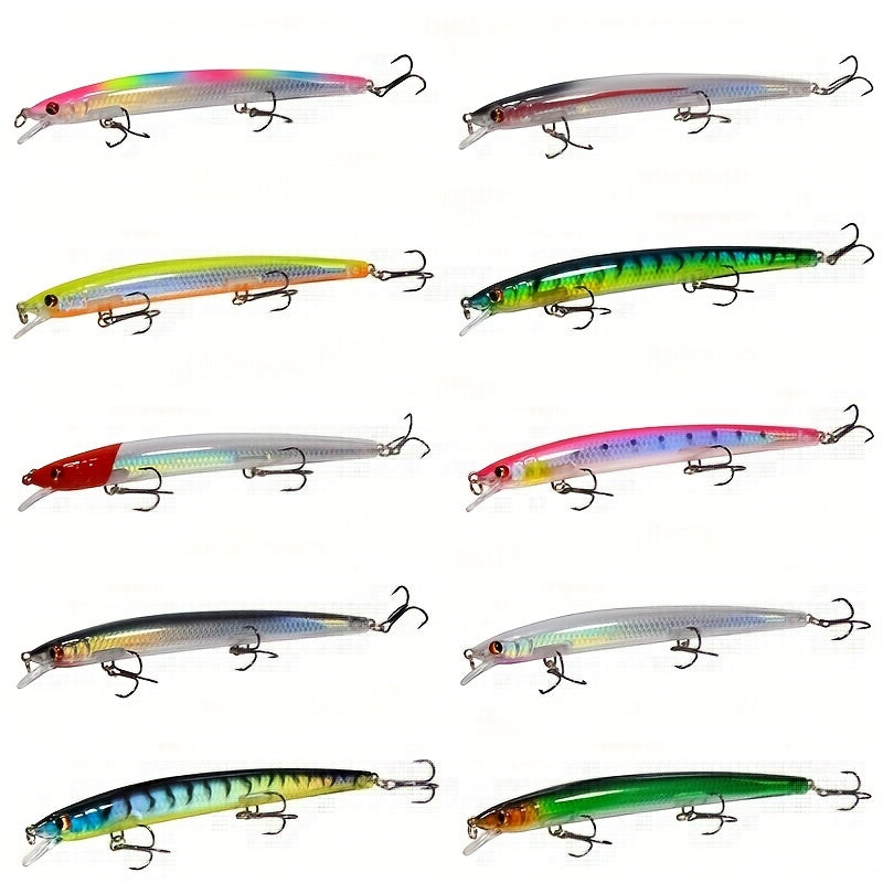 Minnow Fishing Lures 10pcs Hard Bait Set – 13.5cm 15.5g Plastic Artificial Fish for Bass Sunfish Trout Sea & Freshwater Tackle