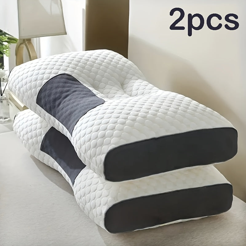 2-Pack Ergonomic Contour Neck Pillow – Orthopedic Cervical Support with Removable Zippered Cover, Breathable All-Season Sleeping Comfort, Neck & Shoulder Pain Relief, 7 Colors White Gray Blue Purple