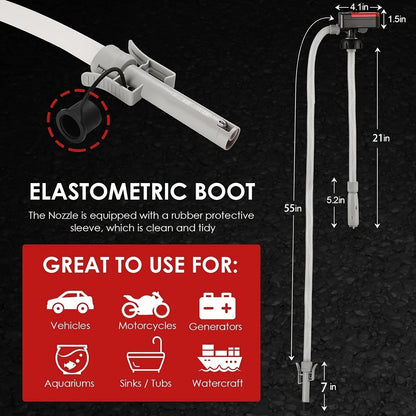 Automatic Fuel Transfer Pump with Auto-Stop - 51 Inch Extra Long Hose, 3.2 Gallons Per Minute, Battery or USB Powered, 4 Can Adapters, Portable Gas Can Pump for Gasoline, Diesel and Oil Transfer