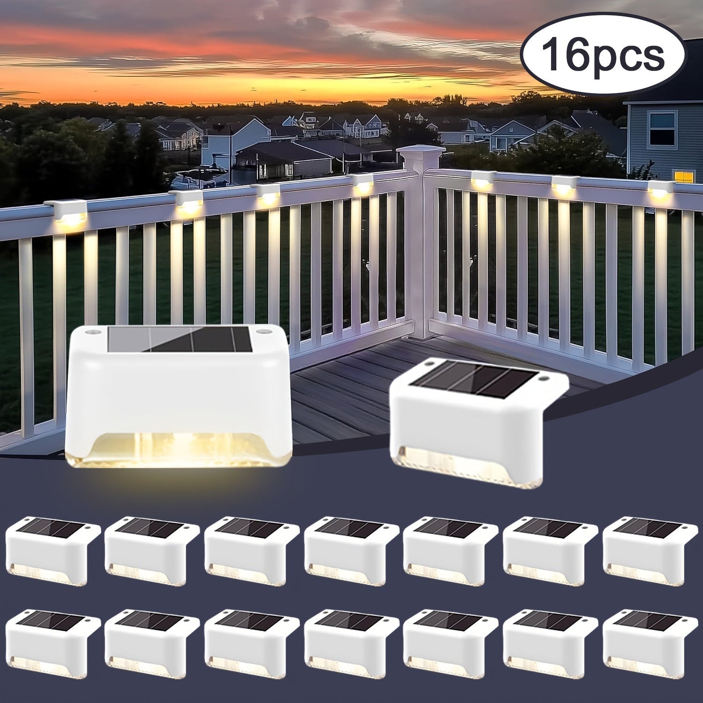 Solar Deck Lights Outdoor Waterproof LED Step Stair Fence Lights 8 16 32 Pack Auto Dusk to Dawn 800mAh Warm White Solar Powered Pathway Patio Garden Driveway Yard Wall Lighting