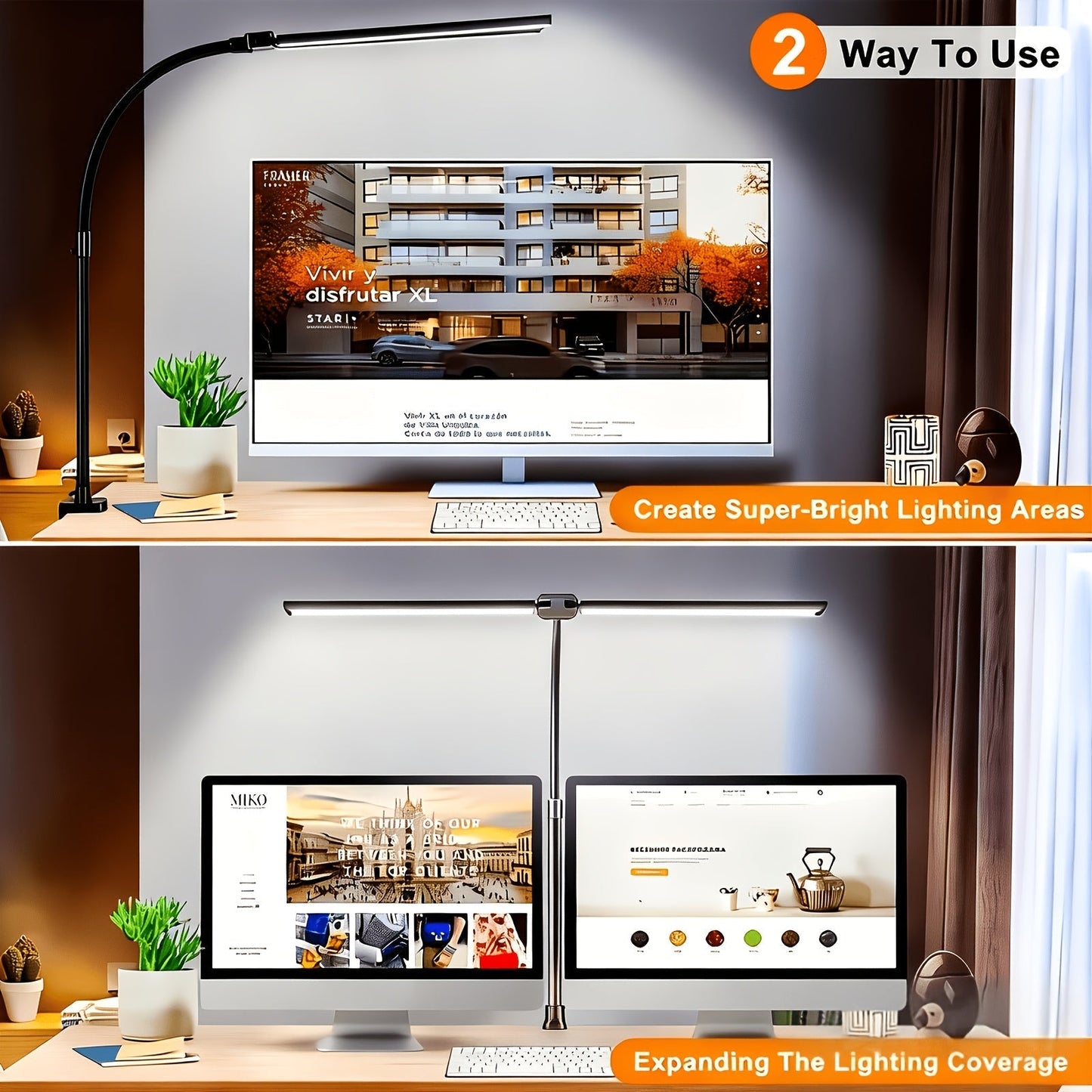 Metal Touch Control LED Desk Lamp – 360° Adjustable Gooseneck Foldable Double Head Anti-Glare USB Powered Eye-Caring Reading Light for Office, Study, Gaming & Home, Monitor Screen Lamp