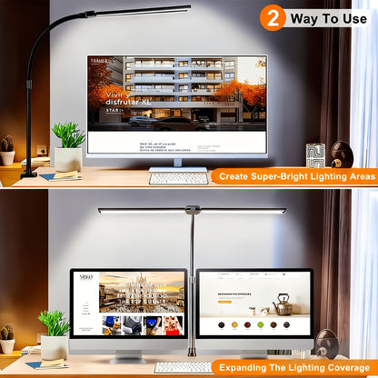 Metal Touch Control LED Desk Lamp – 360° Adjustable Gooseneck Foldable Double Head Anti-Glare USB Powered Eye-Caring Reading Light for Office, Study, Gaming & Home, Monitor Screen Lamp