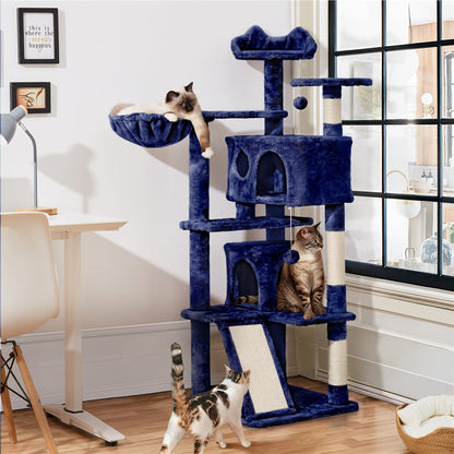 57-Inch Multilevel Cat Tree Tower with 2 Condos – Sisal Scratching Posts, Dangling Ball, Round Platform & Ladder for Indoor Kittens & Small Cats, 6 Colors, Christmas Gift for Cat Lovers
