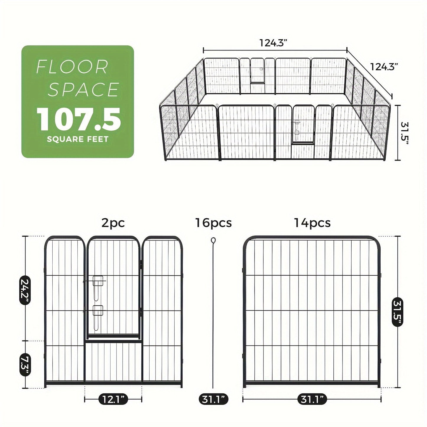 Dog Playpen 8 or 16 Panel DIY Metal Kennel with Door for Large Medium Small Dogs – 24 32 40 Inch Indoor Outdoor Puppy Pen Easy to Assemble & Move