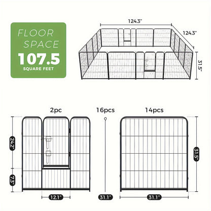 Dog Playpen 8 or 16 Panel DIY Metal Kennel with Door for Large Medium Small Dogs – 24 32 40 Inch Indoor Outdoor Puppy Pen Easy to Assemble & Move