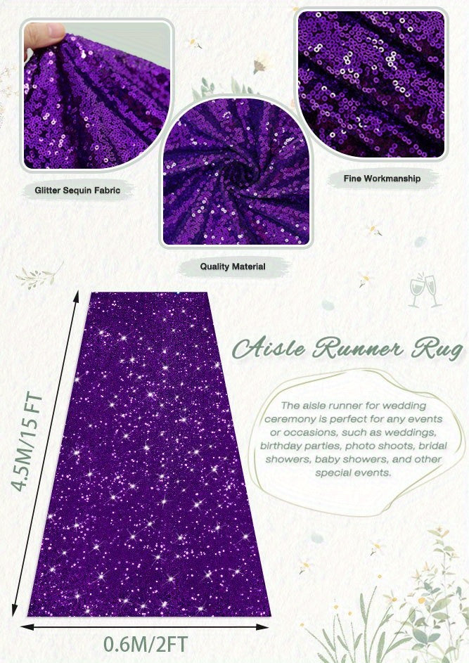 Sequin Aisle Runner 2x15FT Glitter Wedding Carpet Runner 12 Colors for Wedding Ceremony Bridal Shower Party Decoration Outdoor Indoor