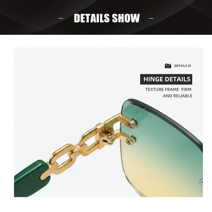 Oversized Square Sunglasses for Women – UV400 Gradient Lenses, Gold-Tone Metal Chain Temples, 4 Colors, Includes Portable Case & Cleaning Cloth