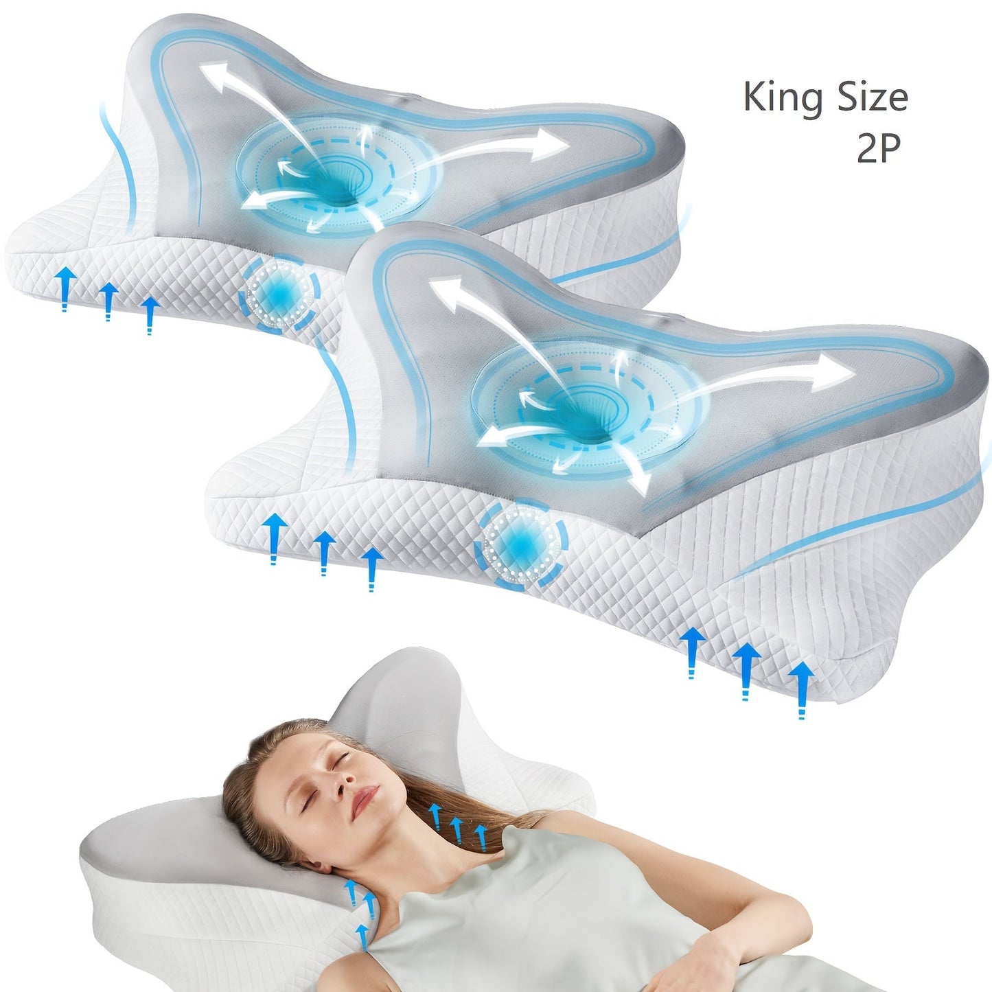 Cervical Neck Pillow Memory Foam Ergonomic Contour Pillow for Neck Pain Relief, Cooling Pillowcase Included, Orthopedic Bed Pillow for Side Back Stomach Sleepers, Shoulder & Spine Support Sleep Pillow