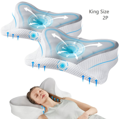Cervical Neck Pillow Memory Foam Ergonomic Contour Pillow for Neck Pain Relief, Cooling Pillowcase Included, Orthopedic Bed Pillow for Side Back Stomach Sleepers, Shoulder & Spine Support Sleep Pillow