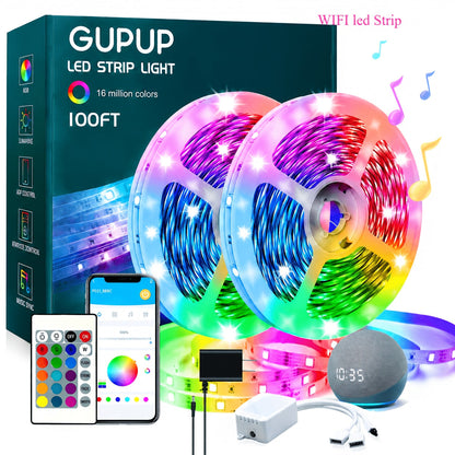 RGB LED Strip Lights App Remote Control Music Sync Dimmable Color Changing Timing – Smart LED Lights for Bedroom Living Room Game Room Decor 16.4FT to 200FT