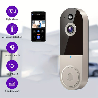 Wireless Doorbell Security Camera 1080P HD | 166° Panoramic View, Auto Tracking, Night Vision, Spotlight, Two-Way Audio, Person & Vehicle Detection, 2.4G WiFi – 1pc or 2pcs