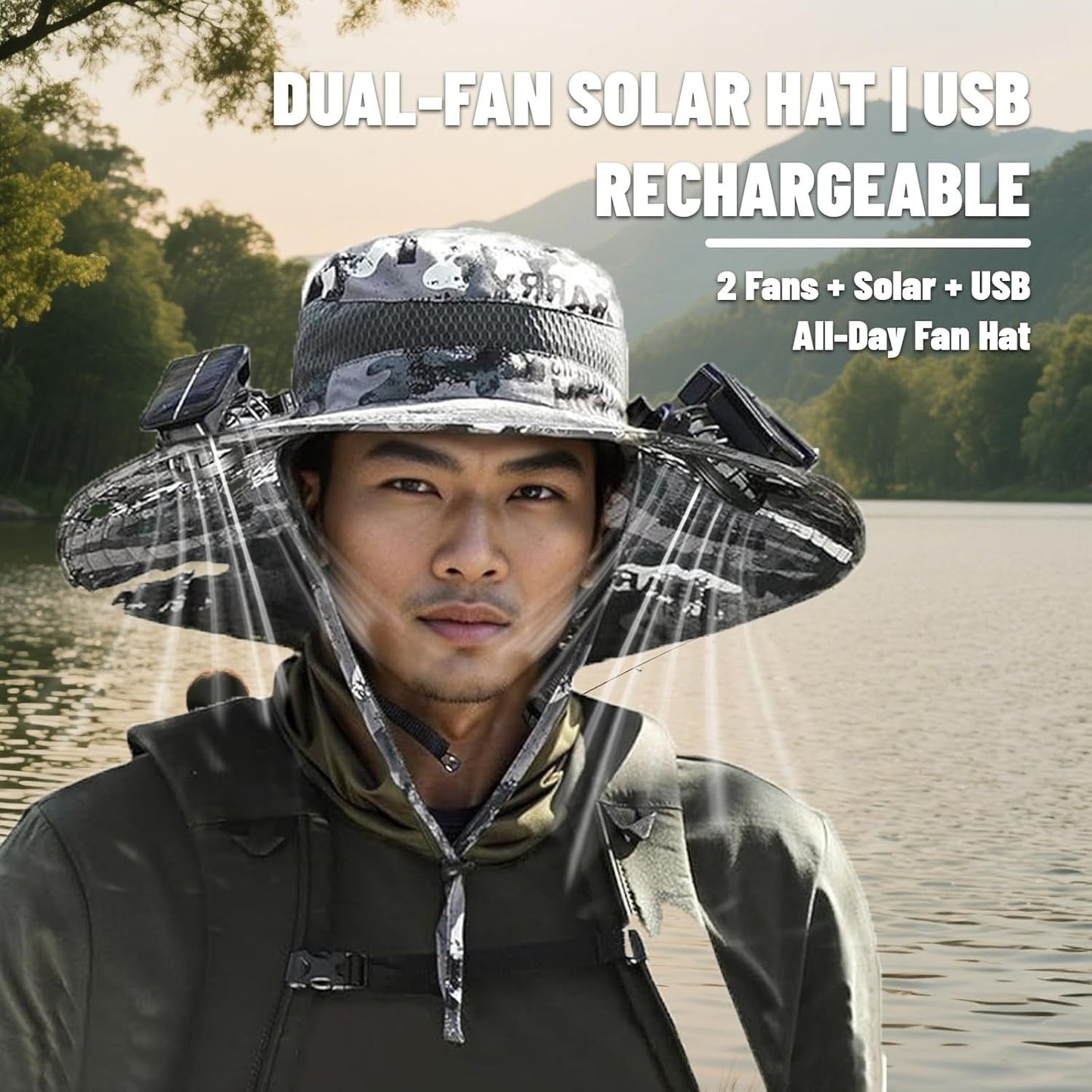 Solar Powered Fan Sun Hat for Men – Wide Brim UV Protection, Built-In Solar Fan, One Size Fits Most – Ideal for Fishing, Hiking, Beach & Outdoor Activities