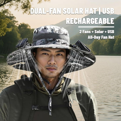 Solar Powered Fan Sun Hat for Men – Wide Brim UV Protection, Built-In Solar Fan, One Size Fits Most – Ideal for Fishing, Hiking, Beach & Outdoor Activities