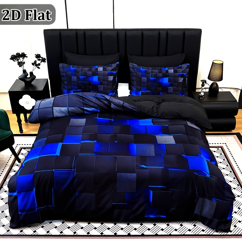 Red & Blue Plaid Duvet Cover Set – 3-Piece Digital Print Bedding, All-Season Quilt Cover with Pillowcases, Twin Full Queen King, Machine Washable, No Filling Included