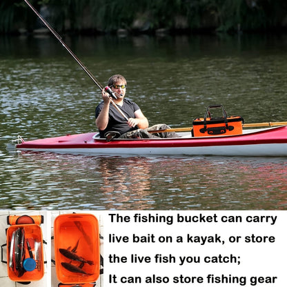 25L Foldable Fishing Bucket Collapsible EVA Live Fish Bait Container – Portable Multifunctional Outdoor Fish Keeper Bag for Carp & Freshwater Fishing, Gift for Men (Blue/Orange)