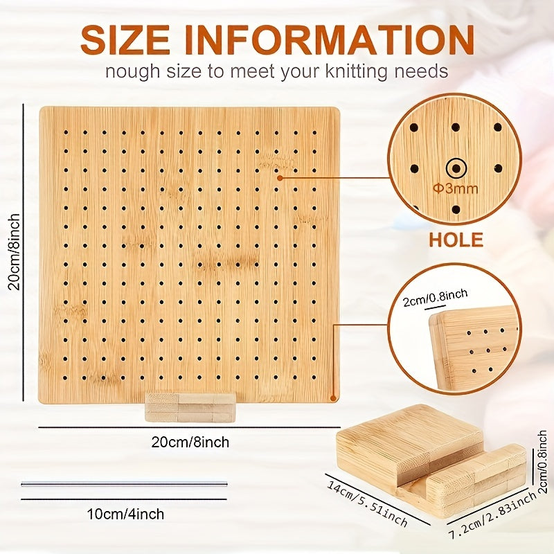 Wooden Crochet Blocking Board Set with 20 Steel Pins and Base Reusable Knitting Blocking Kit for Shaping Lace Shawls Sweaters Beginner Knitting Art Supplies