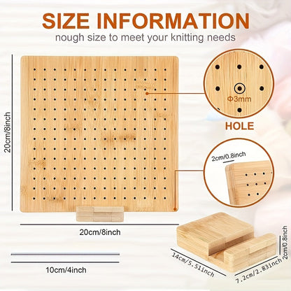 Wooden Crochet Blocking Board Set with 20 Steel Pins and Base Reusable Knitting Blocking Kit for Shaping Lace Shawls Sweaters Beginner Knitting Art Supplies