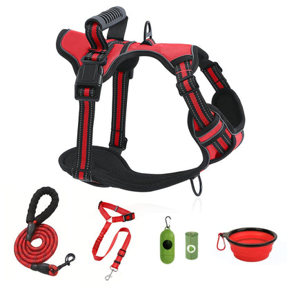 No-Pull Dog Harness & Leash Set 6-in-1 – Reflective No-Choke Oxford Vest with Dual Leash Clips & Easy Control Handle for Small Medium Large Dogs, 5 Colors XS to XL