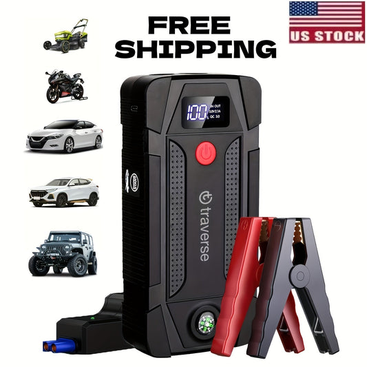 1000A Peak Car Jump Starter 12V Portable Battery Booster Jump Box with USB Charge Ports, LED Flashlight & 6400mAh Power Bank for Gas & Diesel Cars, Trucks, SUVs – Emergency Car Battery Starter
