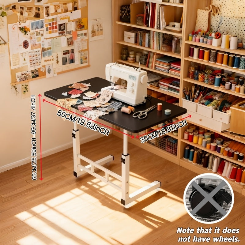 Mobile Craft Table with Adjustable Height & 4 Silent 360° Wheels - Rolling Storage Organizer with Double Shelves for Sewing, Knitting & Crafts, Bedroom & Living Room Use, Available in Black & White