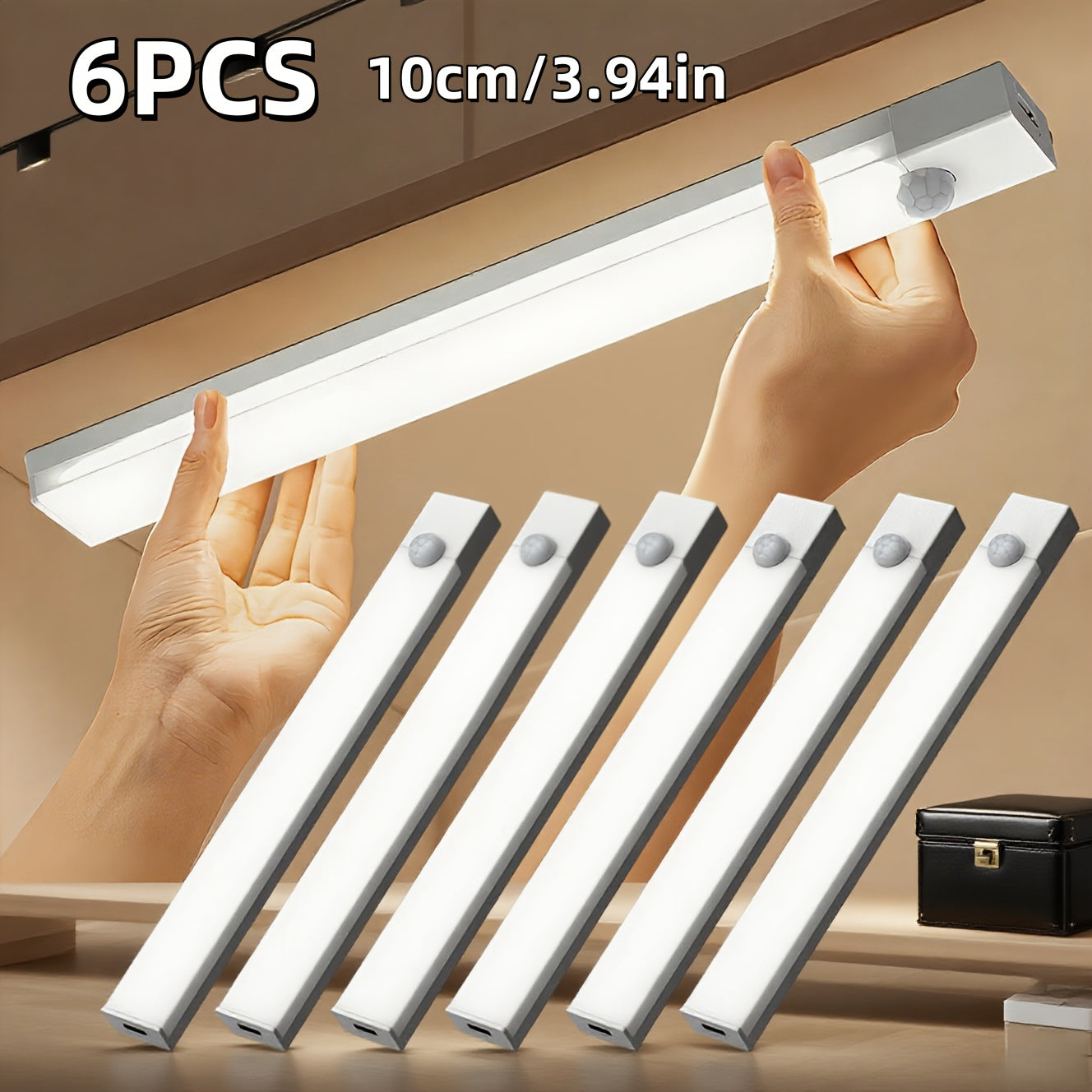 LED Motion Sensor Dimmable Cabinet Light USB-C Rechargeable – Adjustable Color Temperature White & Warm, 3 Modes, Magnetic Mount for Kitchen, Closet, Bedroom, Stairs & Office, 10/20/30cm