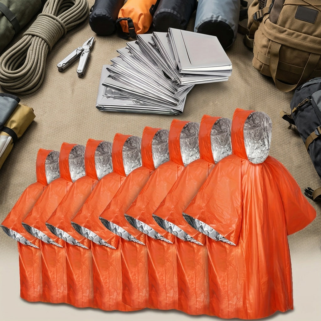 Emergency Rain Poncho Reusable 4-Pack & 14-Pack – Retains 90% Body Heat, Waterproof Weather Resistant Raincoat for Men Women Adults, Camping Hiking Survival Kit Emergency Supplies