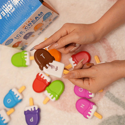 Ice Cream Preschool Learning Toy Set 52 Pieces Counting Color Sorting Stacking ABC Letters Uppercase and Lowercase Montessori Educational Toy for Toddlers Ages 3 and Up Birthday Gift