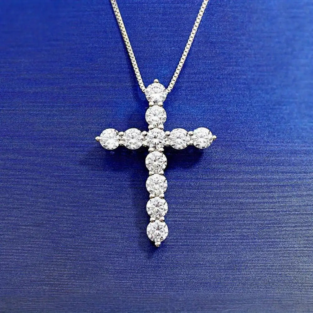 Moissanite Cross Necklace 925 Sterling Silver 11ct Brilliant Cut Pendant Necklace for Women - Luxury Hypoallergenic Religious Jewelry Gift for Her Valentine's Day Christmas