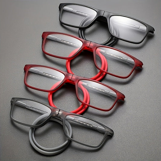 4 Pairs Magnetic Neck Hanging Folding Reading Glasses for Men and Women – Ultra-Light Square Retro Presbyopic Frame, Portable Telescopic Anti-Fall Design, Strengths +1.0 to +4.0 for Office Daily Wear