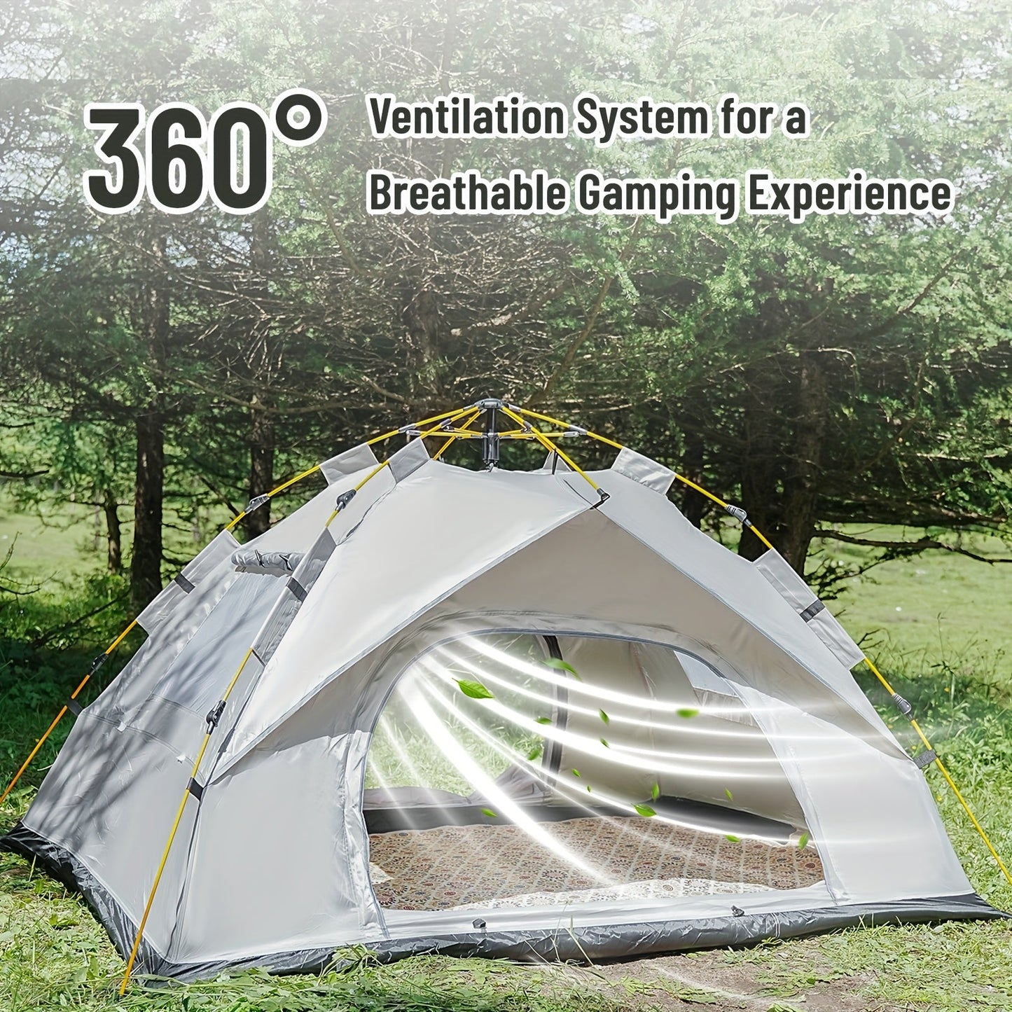 Automatic Instant Setup Camping Tent 1-4 Person All-Season Windproof Lightweight Tent with Dual Doors & Mesh Windows for Camping Hiking Travel – Durable Portable Outdoor Shelter