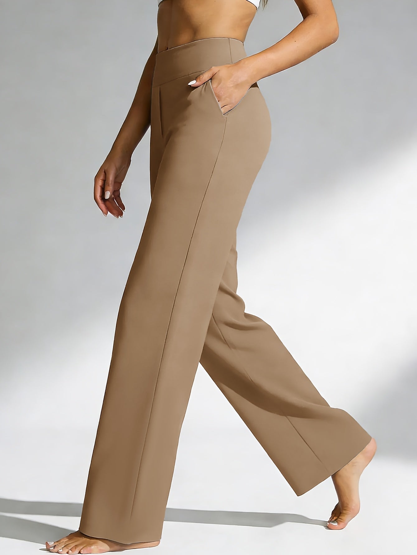 Women's High-Waisted Straight-Leg Yoga Pants with Pockets – Stretchy Casual Loose Fit Sportswear for Ladies, Summer Solid Color Workout Pants for Yoga Gym Pilates & Everyday Wear, S-XXL