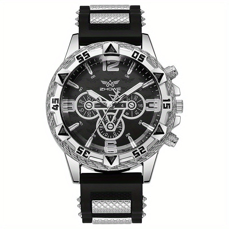 2-Pack Men's Large Dial Silicone Strap Quartz Watch Set Sports Business Casual Wristwatch Round Dial 5 Color Combos Gift for Him