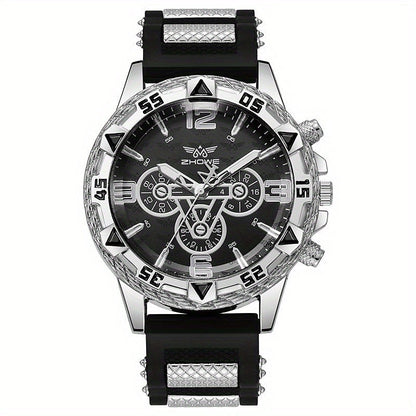 2-Pack Men's Large Dial Silicone Strap Quartz Watch Set Sports Business Casual Wristwatch Round Dial 5 Color Combos Gift for Him