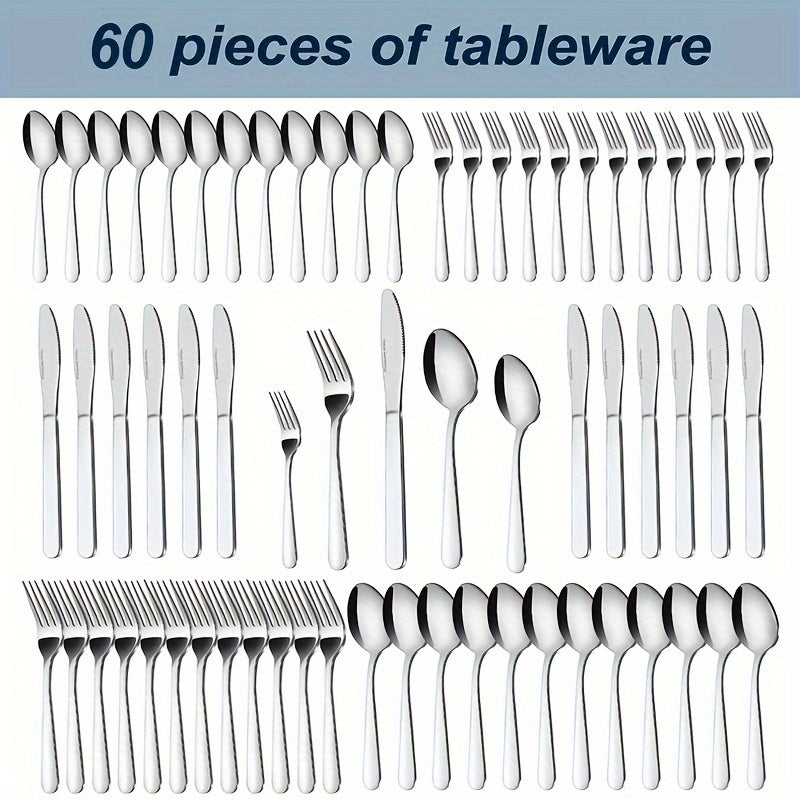 Stainless Steel Flatware Set 60/90 Piece – Silverware for 12-18 People with Gift Box, Steak Knives Salad Forks Dessert Spoons, Dishwasher Safe, for Home Wedding Camping Party Halloween