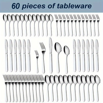 Stainless Steel Flatware Set 60/90 Piece – Silverware for 12-18 People with Gift Box, Steak Knives Salad Forks Dessert Spoons, Dishwasher Safe, for Home Wedding Camping Party Halloween