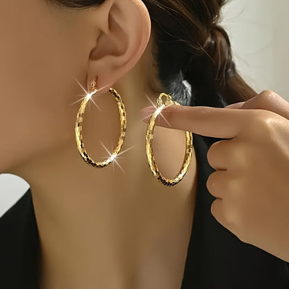 Gold Plated Copper Circle Hoop Earrings 2 Pairs – Twisted & Smooth Finish Elegant Women's Earrings, Lightweight Everyday Jewelry for Daily Wear, Party & Vacation Gift for Her
