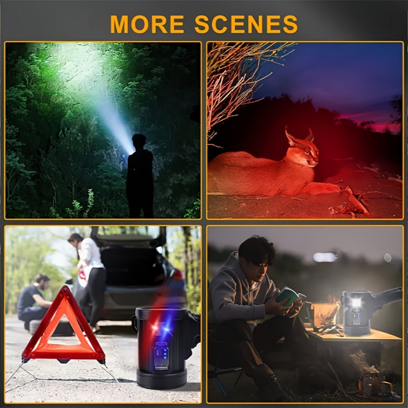 LED Rechargeable Flashlight 6 Modes 3 Color Filters USB & Solar Charging IPX4 Waterproof Tactical Flashlight for Camping Hiking Hunting Boating – Christmas & Holiday Gift