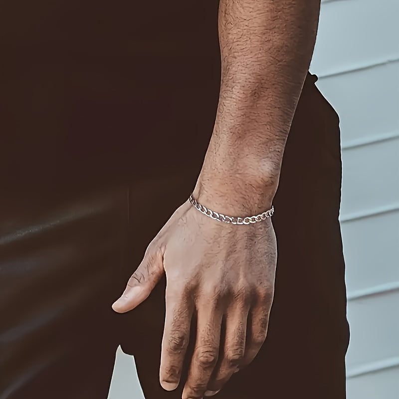 925 Sterling Silver Cuban Chain Bracelet Set of 5 – Handcrafted Stackable Boho Bracelets for Women & Men, Vintage Bohemian Style, Perfect Gift for Christmas, Birthday & Valentine's Day