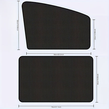 Magnetic Car Sunshade Curtains 4-Piece Set - Black Mesh UV Protection & Heat Insulation, Easy Install on Car Windows & Windshield, Universal Fit for Cars, SUVs & Trucks