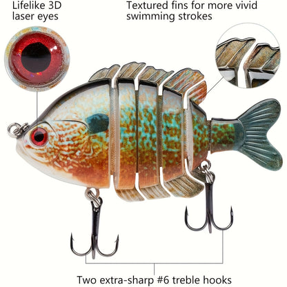 Fishing Lures 4-Pack Multi-Joint Swimbait – Realistic Hard Topwater Perch Bait with Treble Hooks, 3.5 Inch / 0.85oz, Lifelike Bluegill & Panfish Lures for Freshwater & Saltwater Bass Fishing