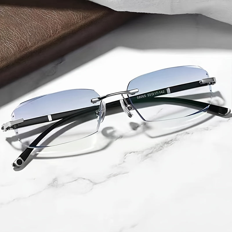Men's Frameless Anti Blue Light Glasses – Retro TR90 Rimless Design with Rhinestone Decoration, Business & Daily Wear Eyewear for Him, Elegant Gift for Valentine's Day, Graduation & Colleagues