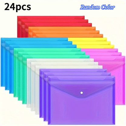 24-Pack Plastic File Folders with Snap Buttons – A4 & Letter Size, Durable PP Document Organizers in Assorted Colors for School, Home & Office Filing