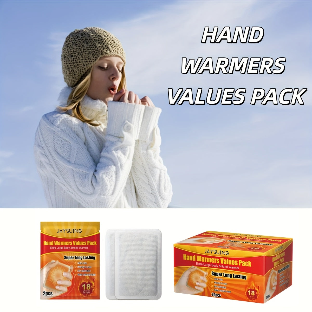 Hand Warmers 20 Pack Odorless 10-Hour Lasting Heat – Disposable Breathable Warmers Safe for Babies Winter Outdoor Travel Camping Skiing Bedtime