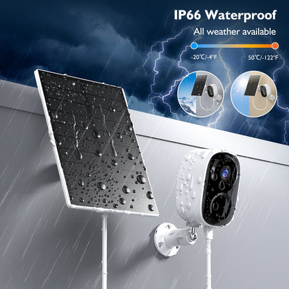 Solar Powered Outdoor Security Camera 2K 3MP – Wireless WiFi CCTV with AI Motion Detection, Color Night Vision, Spotlight, 2-Way Audio, IP66 Waterproof, No Monthly Fee, Cloud & SD Storage, Battery Powered